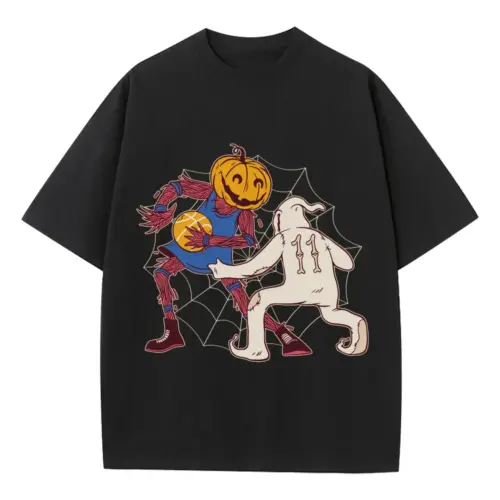 Basketball Halloween Heavyweight Oversized Black Graphic Tee