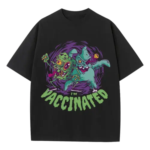 Zombie Characters Parody Heavyweight Oversized Black Graphic Tee