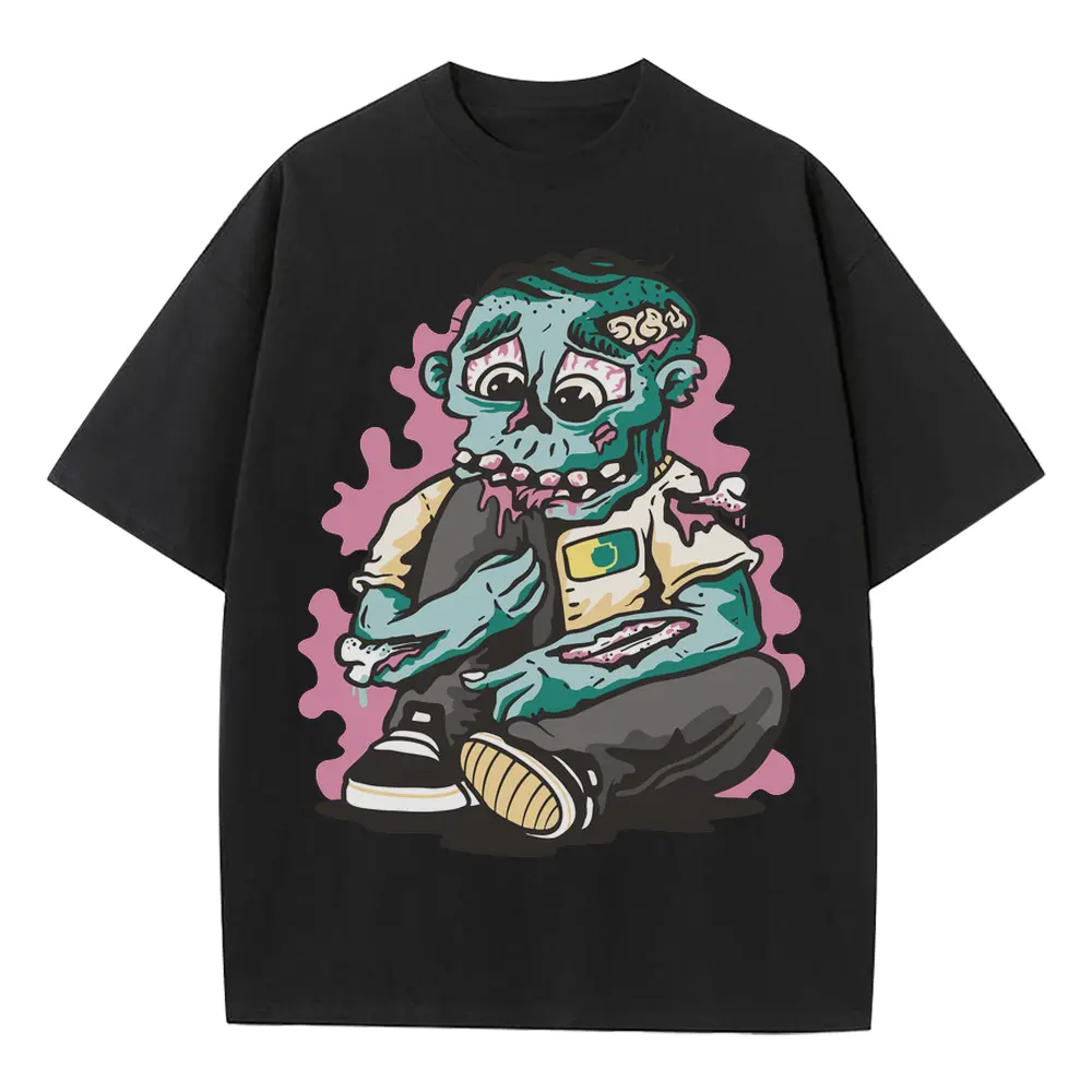 Zombie Eating Knee Heavyweight Oversized Black Graphic Tee