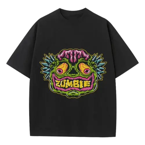 Zombie Face Heavyweight Oversized Black Graphic Tee
