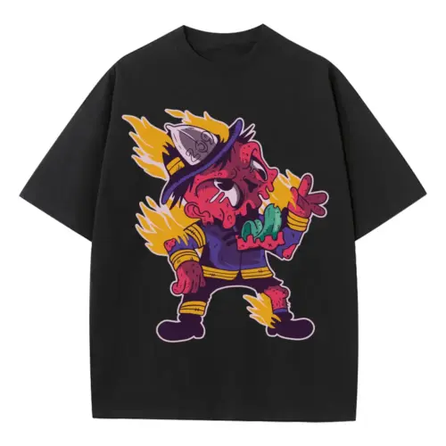 Zombie Firefighter Heavyweight Oversized Black Graphic Tee