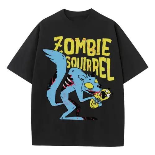 Zombie Squirrel Heavyweight Oversized Black Graphic Tee