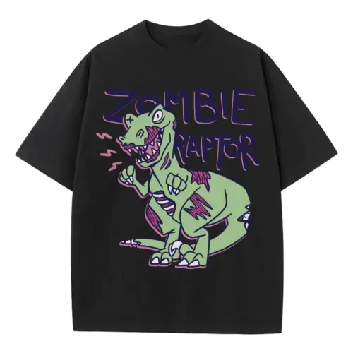 Zombie Raptor Heavyweight Oversized Black Graphic Tee