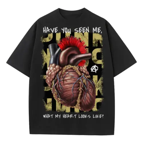 32279 Punk Heart Heavyweight Oversized Black Graphic Tee