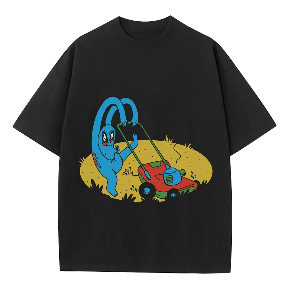 Alien Lawnmower Heavyweight Oversized Black Graphic Tee