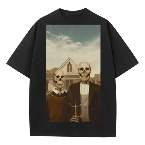 American Gothic Phonecase A Heavyweight Oversized Black Graphic Tee