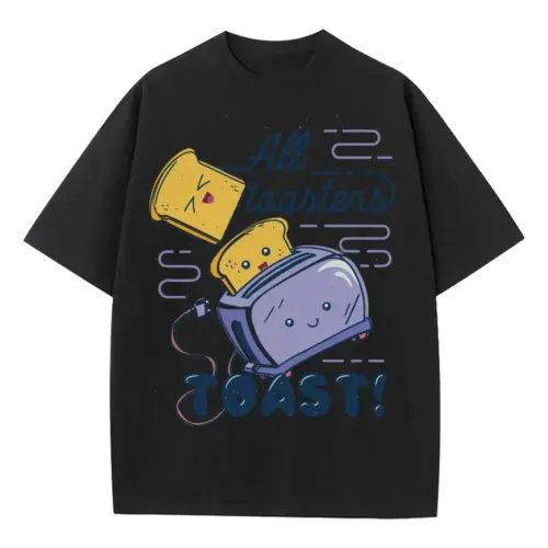All Toasters Toast Heavyweight Oversized Black Graphic Tee