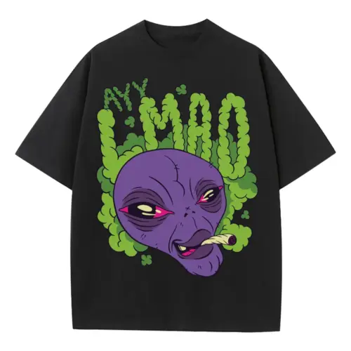 Alien Stoned Heavyweight Oversized Black Graphic Tee