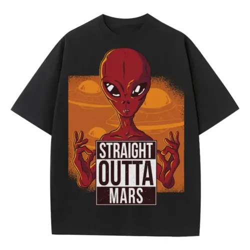 Alien 08 Hq Heavyweight Oversized Black Graphic Tee