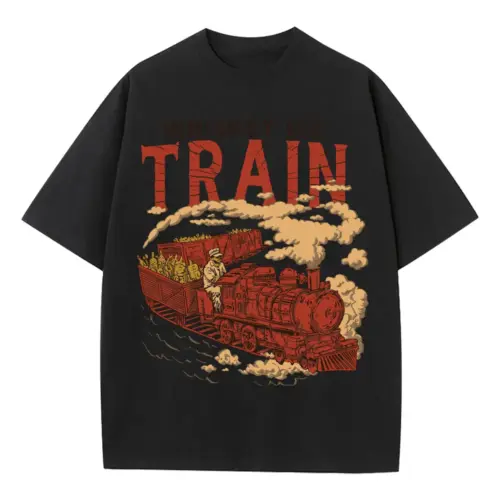 Whiskey Train Heavyweight Oversized Black Graphic Tee