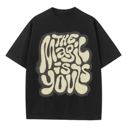 02 Lettering The Magic Is Yours Si Heavyweight Oversized Black Graphic Tee