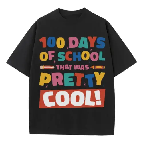 100 Days Of School Heavyweight Oversized Black Graphic Tee