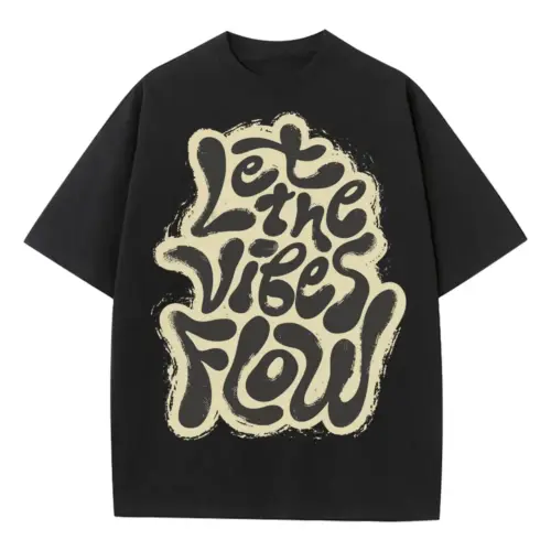 2 Lettering Let The Vibes Flow Si Heavyweight Oversized Black Graphic Tee