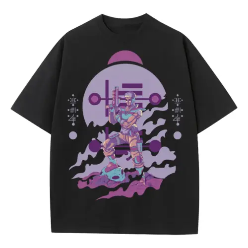 Alien Invasion C Heavyweight Oversized Black Graphic Tee