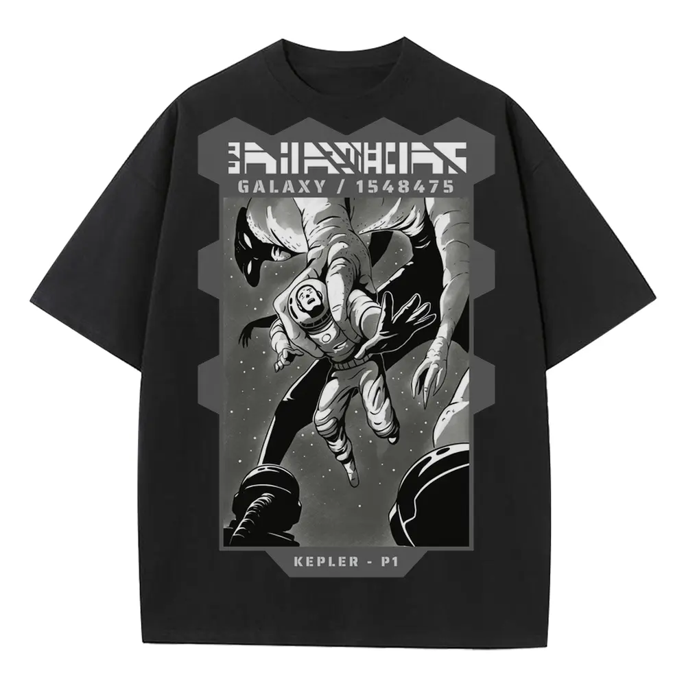 Astronauts C Heavyweight Oversized Black Graphic Tee