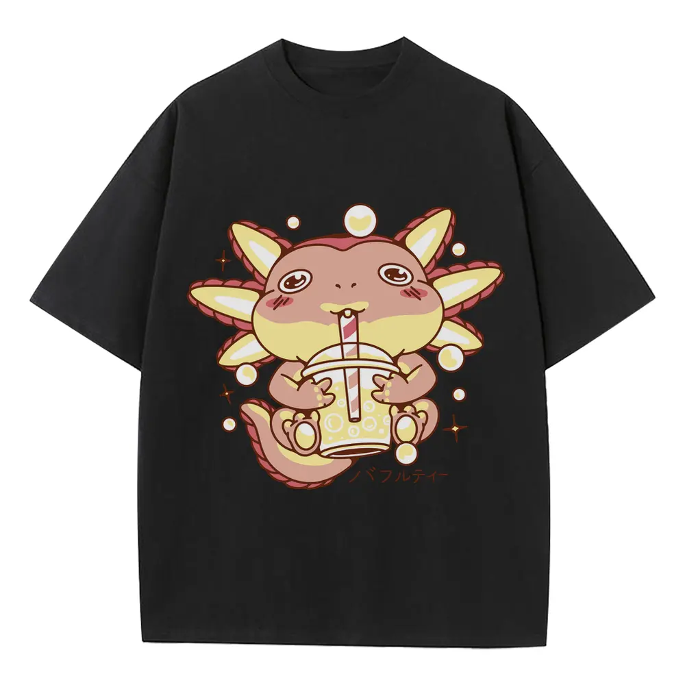 Axolotlbubbletea Heavyweight Oversized Black Graphic Tee