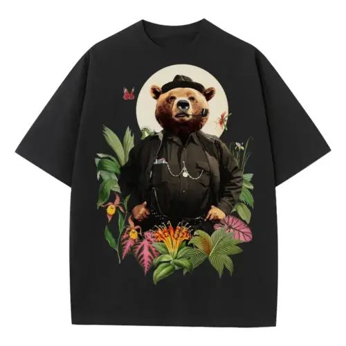 Bear Heavyweight Oversized Black Graphic Tee