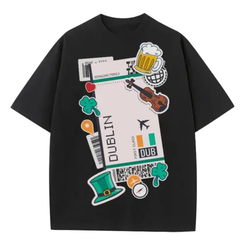 Boarding Pass Dublin Heavyweight Oversized Black Graphic Tee