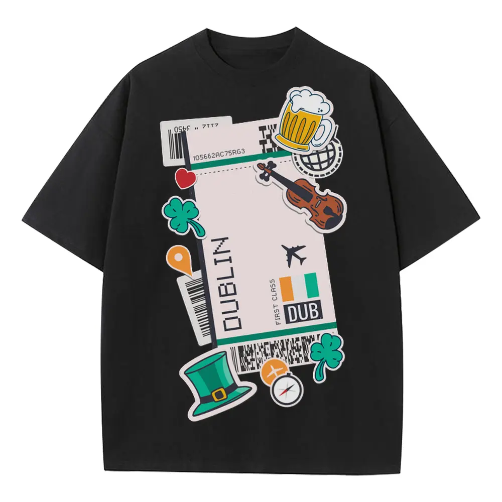 Boarding Pass Dublin Heavyweight Oversized Black Graphic Tee