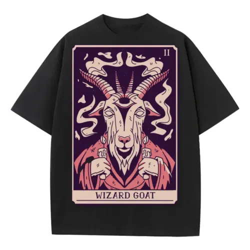 Wizard Goat 02 Si Heavyweight Oversized Black Graphic Tee