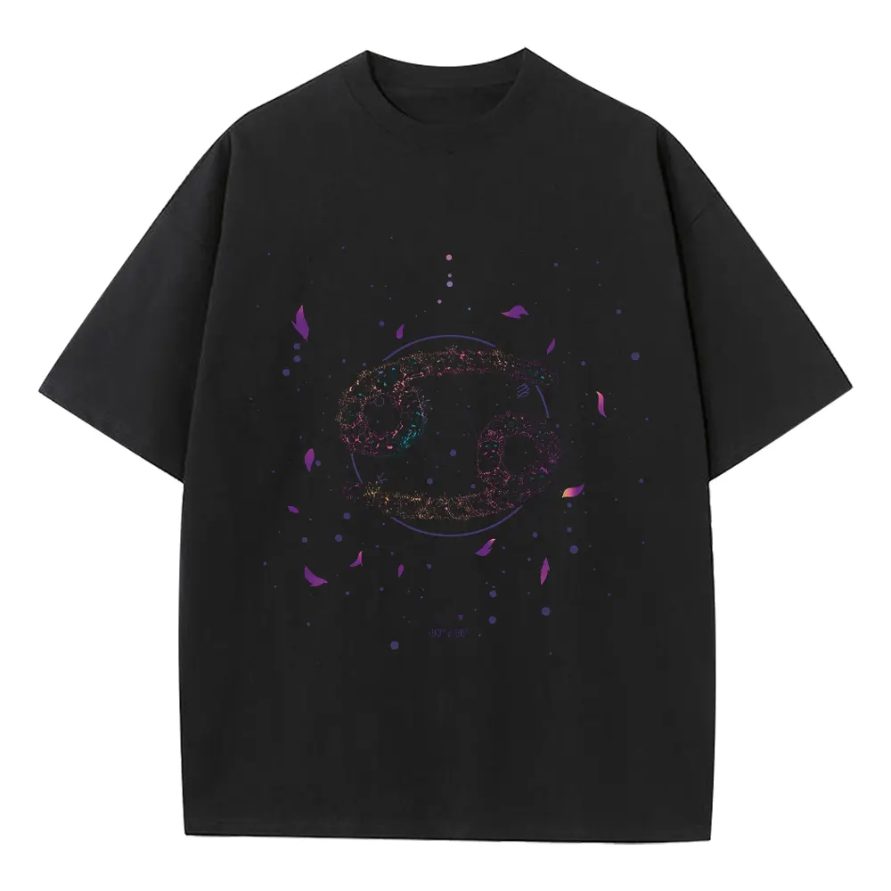 Zodiac Cancer Heavyweight Oversized Black Graphic Tee