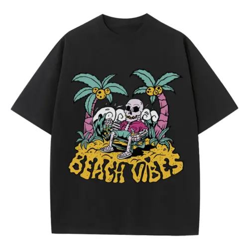 Beach Vibes Heavyweight Oversized Black Graphic Tee