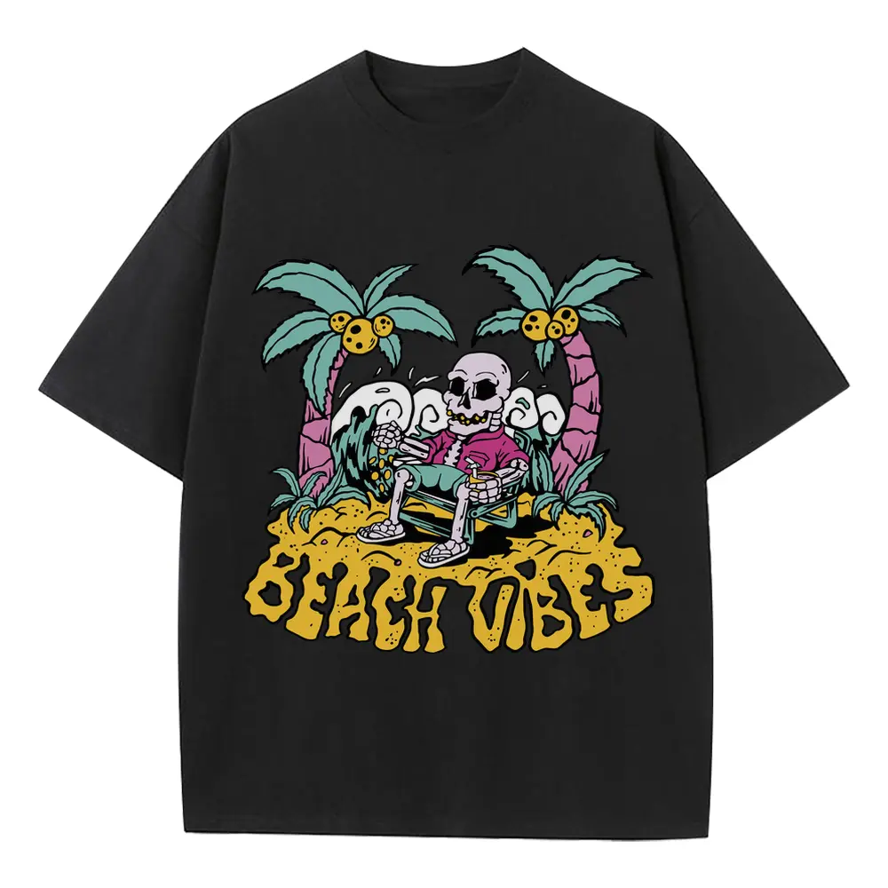 Beach Vibes Heavyweight Oversized Black Graphic Tee