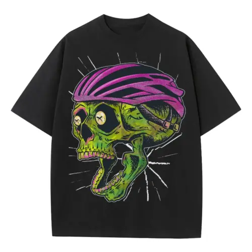 Bike Helmet Skull Heavyweight Oversized Black Graphic Tee