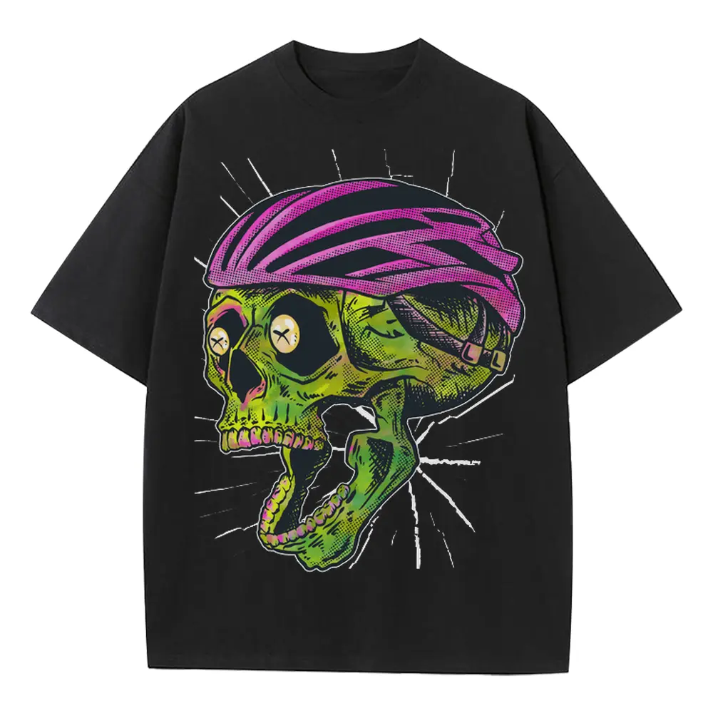 Bike Helmet Skull Heavyweight Oversized Black Graphic Tee