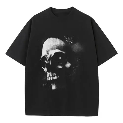 Monochrome Skull Nebula Heavyweight Oversized Black Graphic Tee