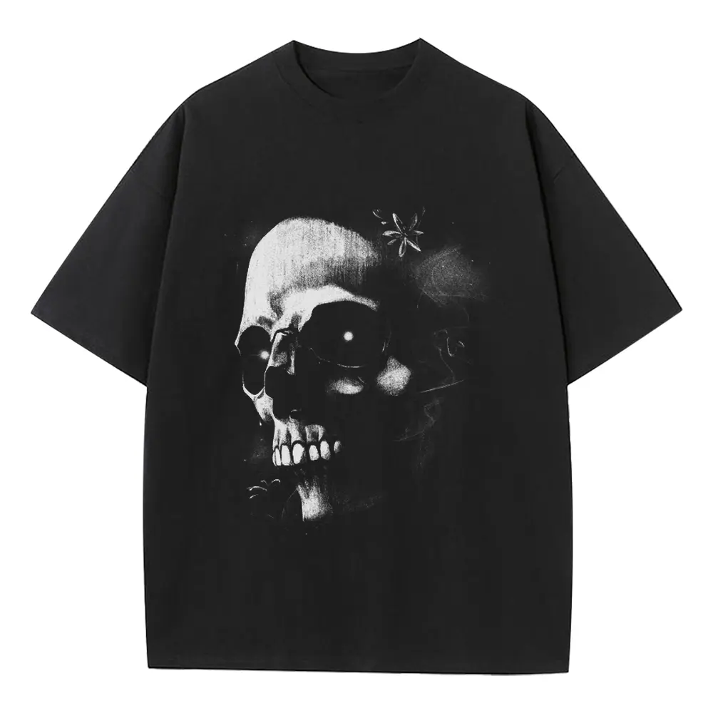 Monochrome Skull Nebula Heavyweight Oversized Black Graphic Tee