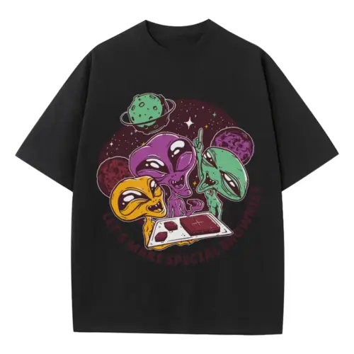 Aiens And Brownies Heavyweight Oversized Black Graphic Tee