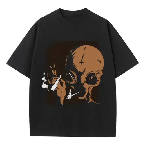 Alien 06 Hq Heavyweight Oversized Black Graphic Tee