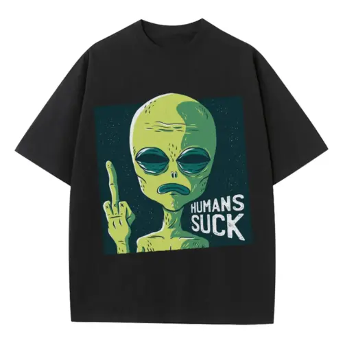 Alien 0 Hq Heavyweight Oversized Black Graphic Tee