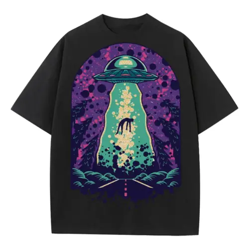 Alien Abduction Heavyweight Oversized Black Graphic Tee