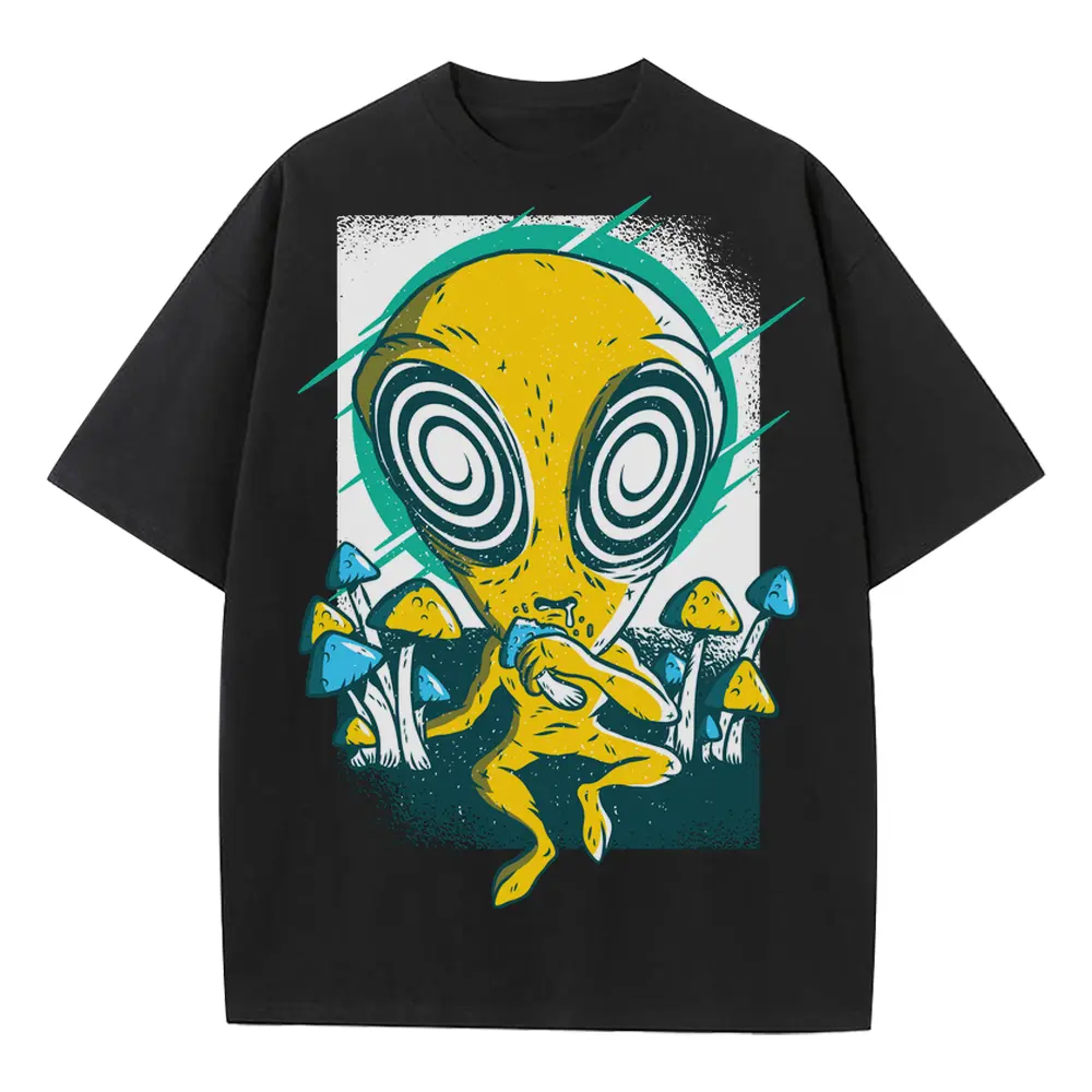 Alien Mushrooms 0 Hq Heavyweight Oversized Black Graphic Tee