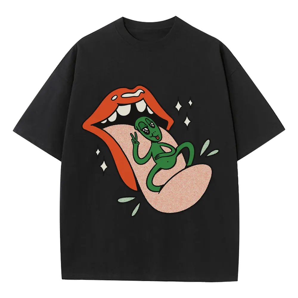 Alien On Tongue Heavyweight Oversized Black Graphic Tee
