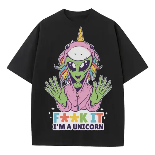 Alien Unicorn Heavyweight Oversized Black Graphic Tee