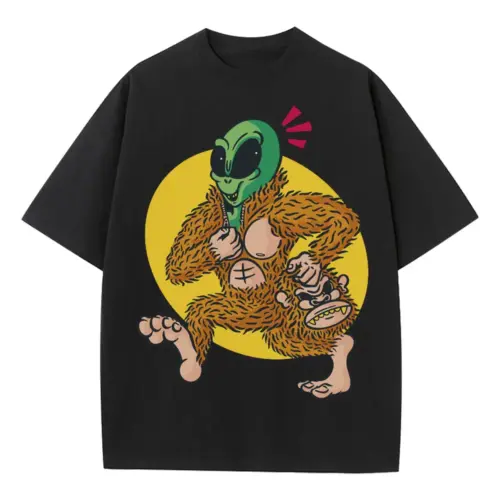 Alien Sassquatch Heavyweight Oversized Black Graphic Tee