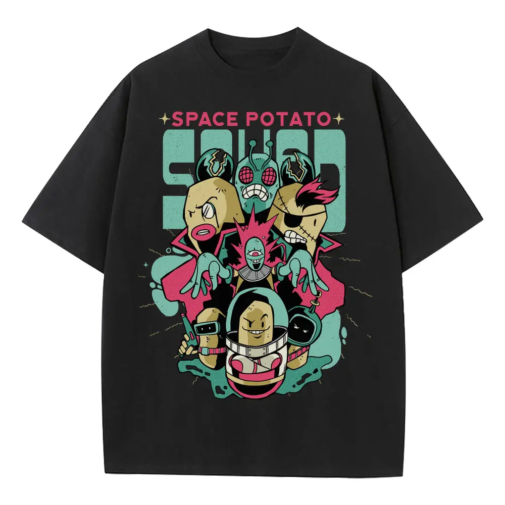 Space Potato Squad Heavyweight Oversized Black Graphic Tee