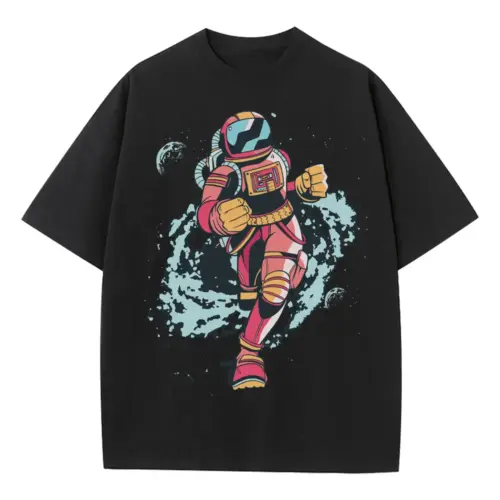Spaceman Running Heavyweight Oversized Black Graphic Tee