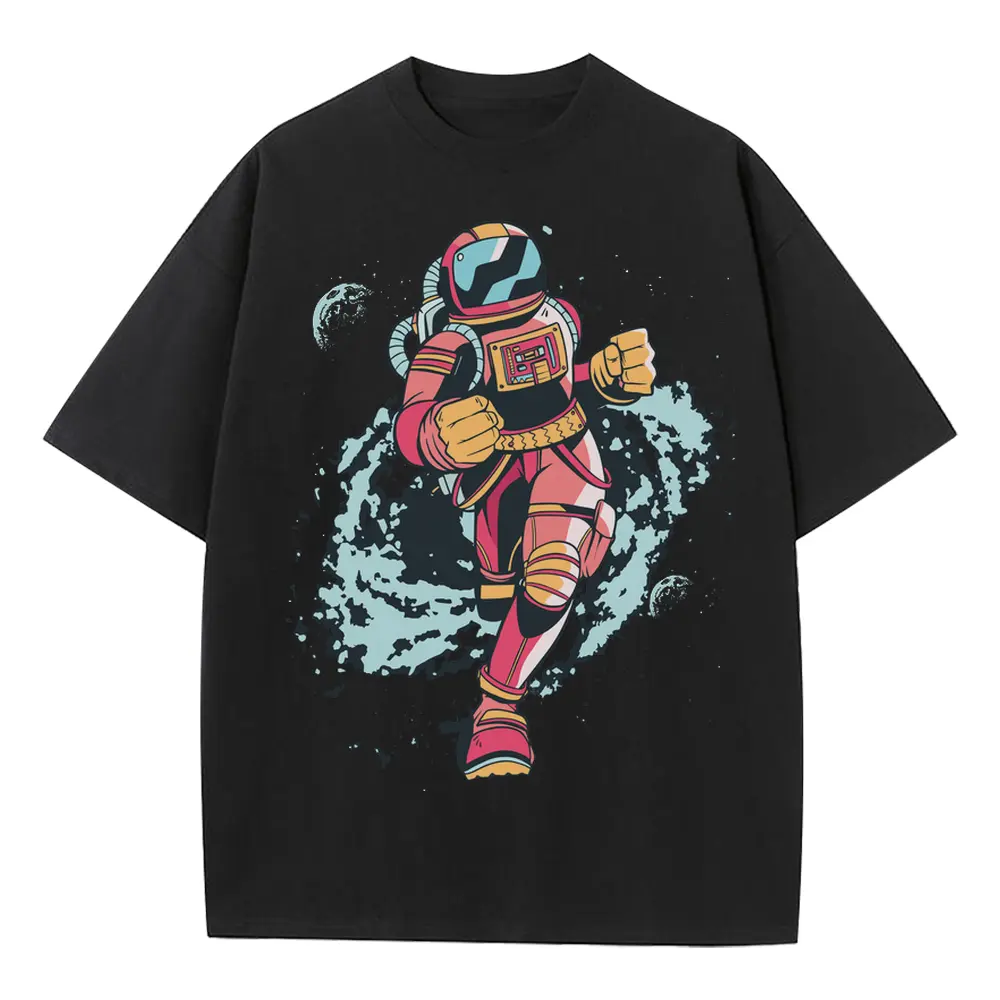 Spaceman Running Heavyweight Oversized Black Graphic Tee