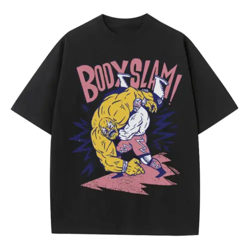 American Wrestling B Heavyweight Oversized Black Graphic Tee