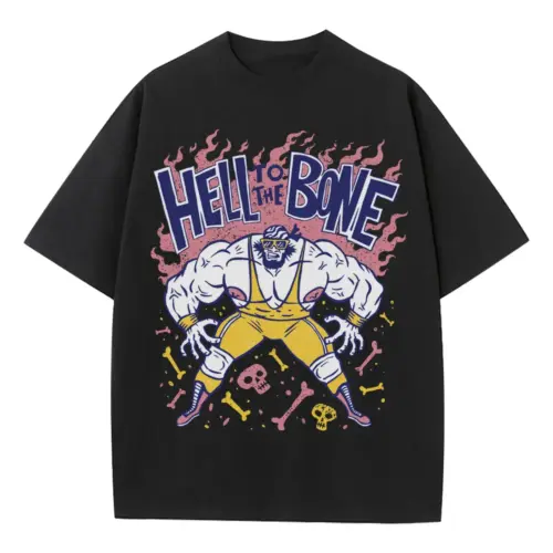American Wrestling F Heavyweight Oversized Black Graphic Tee