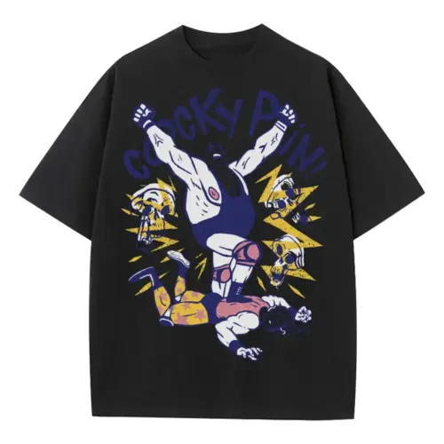 American Wrestling D Heavyweight Oversized Black Graphic Tee