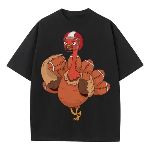 American Football Turkey Heavyweight Oversized Black Graphic Tee