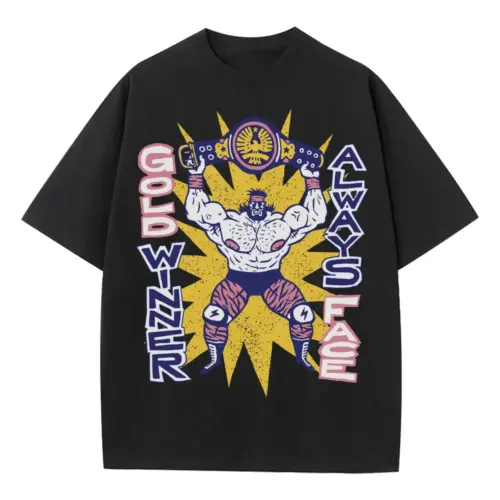 American Wrestling Heavyweight Oversized Black Graphic Tee