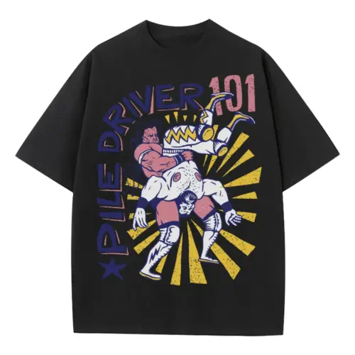 American Wrestling A Heavyweight Oversized Black Graphic Tee