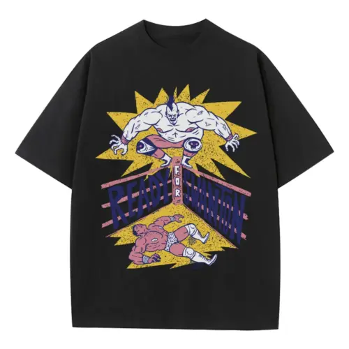 American Wrestling E Heavyweight Oversized Black Graphic Tee