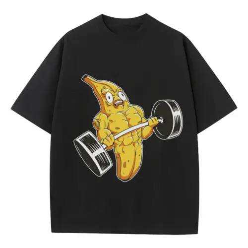 Banana Lifting Muscular Heavyweight Oversized Black Graphic Tee